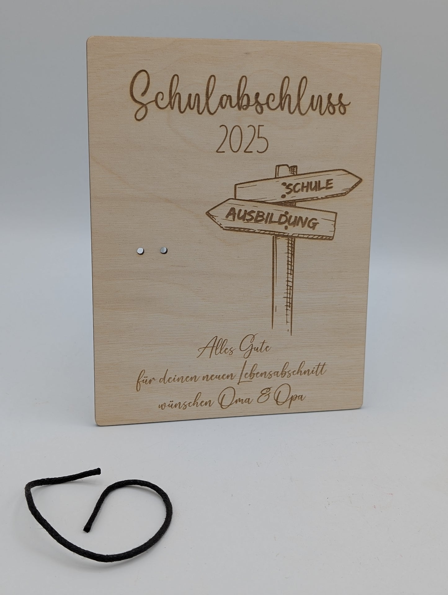 Geldgeschenk zum Schulabschluss, Ausbildung, personalisierte Geschenkkarte aus Holz