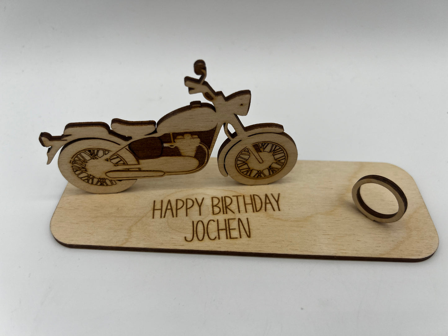 Geldgeschenk Motorrad, Geschenkaufsteller aus Holz