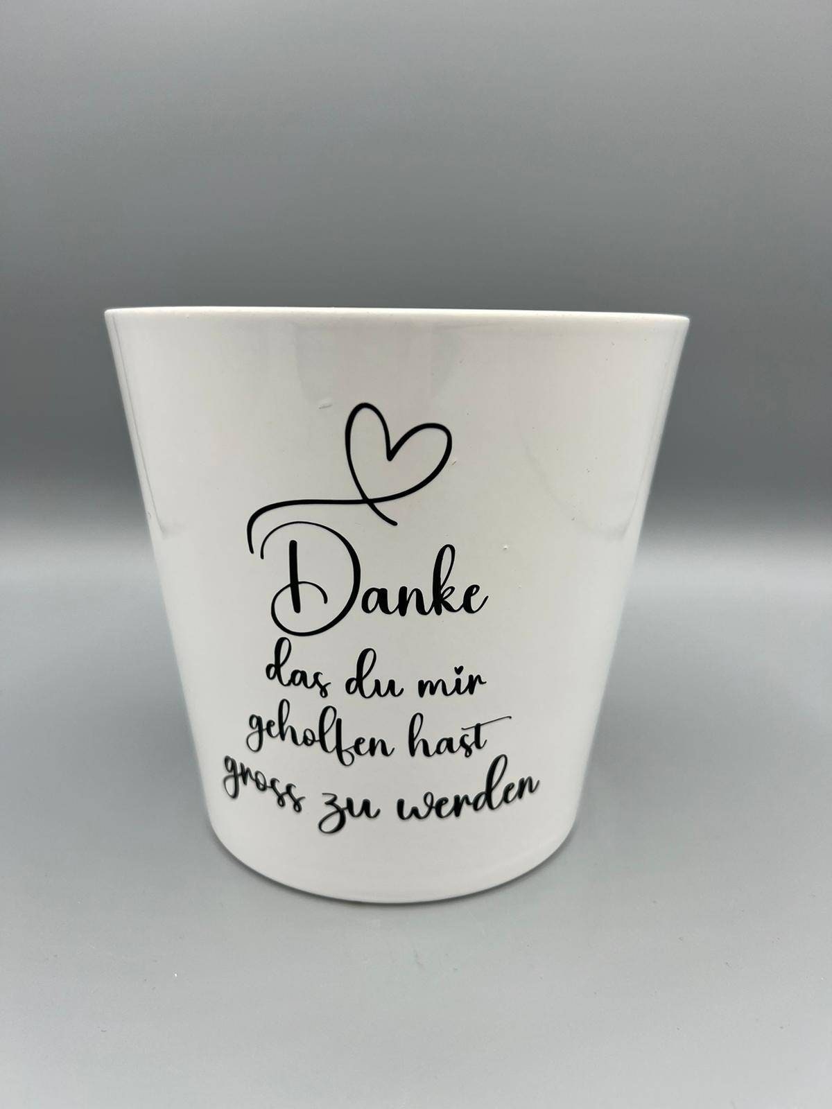 Blumentopf-Aufkleber mit der Aufschrift 'Danke, dass du mir geholfen hast, groß zu werden' als Abschiedsgeschenk für Erzieher.