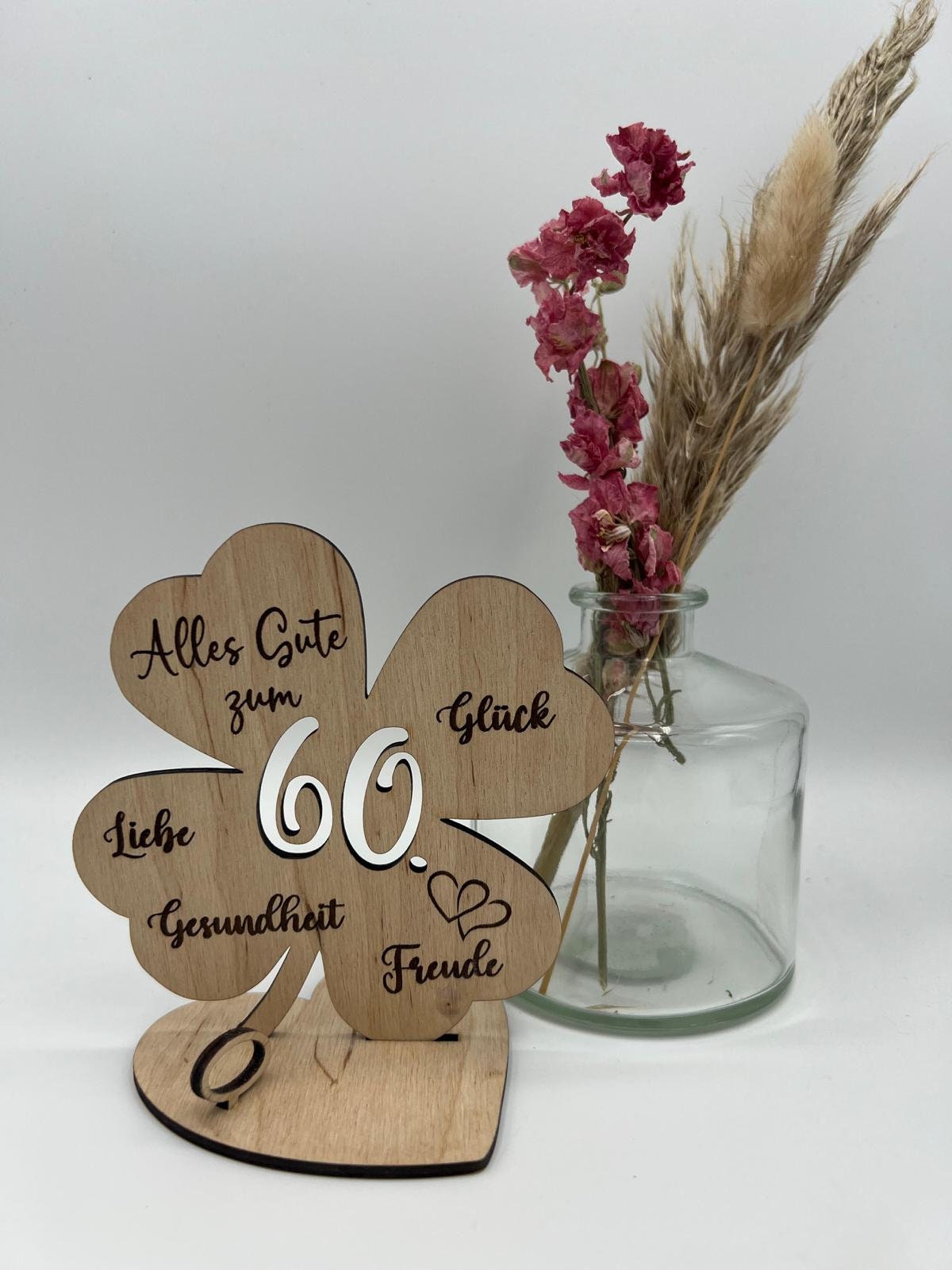 Geldgeschenk Kleeblatt Holz 30. Geburtstag, 12,5cm oder 18,0cm, Geldgeschenk auf Wunsch mit Namensgravur