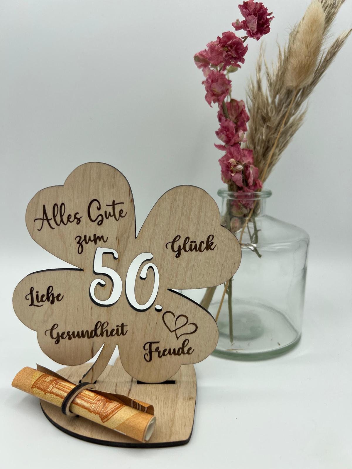 Geldgeschenk Kleeblatt Holz 30. Geburtstag, 12,5cm oder 18,0cm, Geldgeschenk auf Wunsch mit Namensgravur